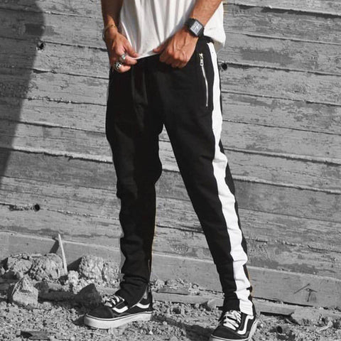 2019 Mens Zipper Pocket Anke Zip Track Pants Long Dawstring Sweatpants Side Striped Patchwork Casual Retro Trousers Man Pants