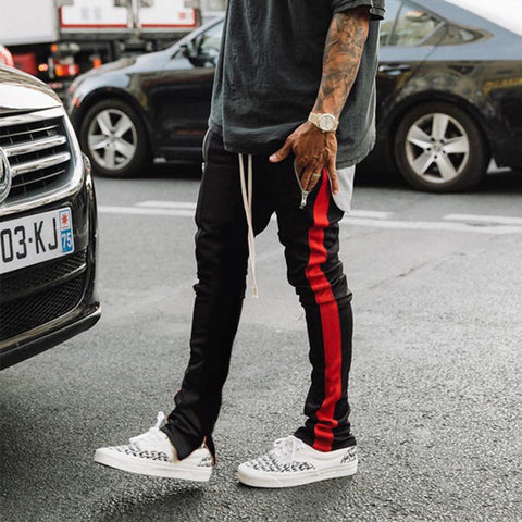 2019 Mens Zipper Pocket Anke Zip Track Pants Long Dawstring Sweatpants Side Striped Patchwork Casual Retro Trousers Man Pants