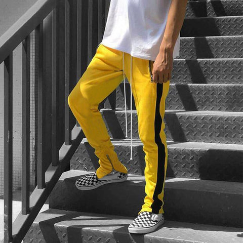 2019 Mens Zipper Pocket Anke Zip Track Pants Long Dawstring Sweatpants Side Striped Patchwork Casual Retro Trousers Man Pants