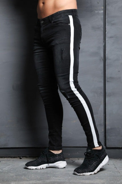 mens brand Skinny jeans Pant Casual Trousers 2018 denim black jeans homme stretch Side Striped pencil Pants fit streetwear 3XL