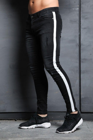mens brand Skinny jeans Pant Casual Trousers 2018 denim black jeans homme stretch Side Striped pencil Pants fit streetwear 3XL