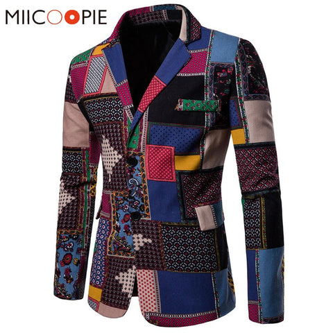 Autumn Men Blazers 2018 Suits Linen Cotton Causal Flower Suit Smart Slim Fit Plaid Dress Mens Blazer Masculino Jacket 4XL