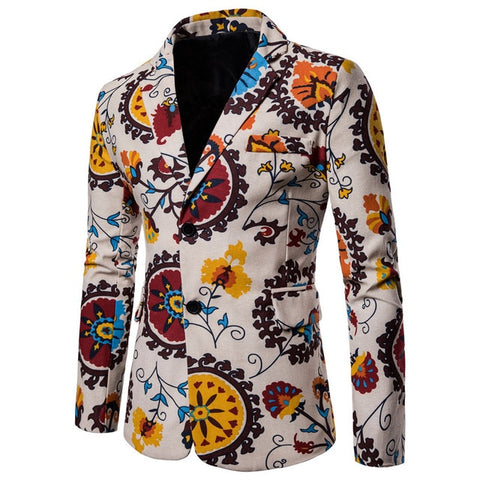 Autumn Men Blazers 2018 Suits Linen Cotton Causal Flower Suit Smart Slim Fit Plaid Dress Mens Blazer Masculino Jacket 4XL