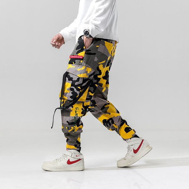 Harem Pants Camouflage Men Cargo Pant Tactical Streetwear Pant Yellow Casual Camo Trousers Multi Pocket 2019 Spring WG219