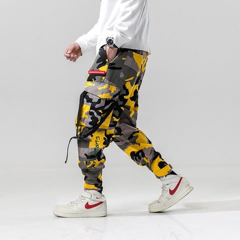 Harem Pants Camouflage Men Cargo Pant Tactical Streetwear Pant Yellow Casual Camo Trousers Multi Pocket 2019 Spring WG219