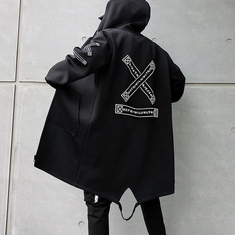 Long Jacket Men Print Fashion 2019 Spring Harajuku Windbreaker Overcoat Male Casual Outwear Hip Hop Streetwear Coats WG198