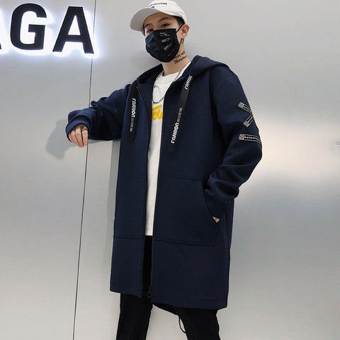 Long Jacket Men Print Fashion 2019 Spring Harajuku Windbreaker Overcoat Male Casual Outwear Hip Hop Streetwear Coats WG198