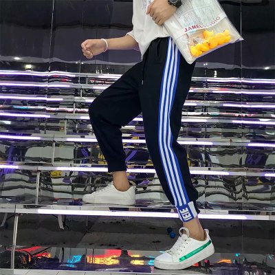 Japanese Style Hip Pop Men's Long Patchwork Reflective Track Pants Joggers Elastic Waist Side Striped Sweat Pants Trousers