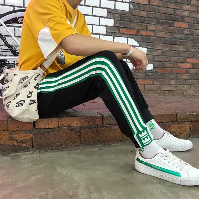 Japanese Style Hip Pop Men's Long Patchwork Reflective Track Pants Joggers Elastic Waist Side Striped Sweat Pants Trousers