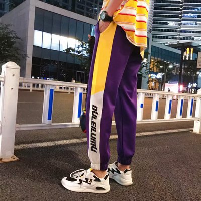 Japanese Style Hip Pop Men's Long Patchwork Reflective Track Pants Joggers Elastic Waist Side Striped Sweat Pants Trousers
