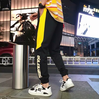 Japanese Style Hip Pop Men's Long Patchwork Reflective Track Pants Joggers Elastic Waist Side Striped Sweat Pants Trousers