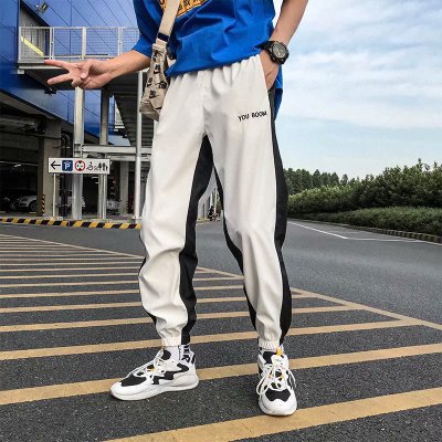 Japanese Style Hip Pop Men's Long Patchwork Reflective Track Pants Joggers Elastic Waist Side Striped Sweat Pants Trousers
