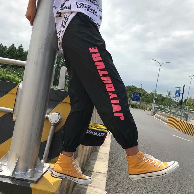 Japanese Style Hip Pop Men's Long Patchwork Reflective Track Pants Joggers Elastic Waist Side Striped Sweat Pants Trousers