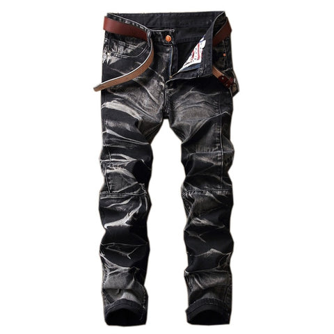 New Brand Mens Snow Designer Fashion Slim Skinny Moto Biker Casual Jeans Straight Motorcycle Jeans Men Destroyed Denim Trousers