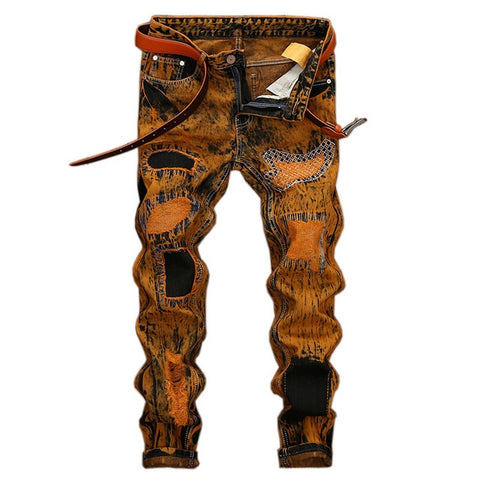 New Brand Mens Snow Designer Fashion Slim Skinny Moto Biker Casual Jeans Straight Motorcycle Jeans Men Destroyed Denim Trousers