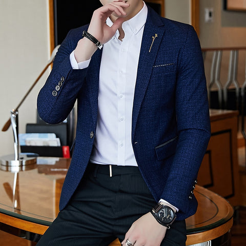 Spring Men's Striped Blazer Fashion Business Slim Men's Wedding Jacket, Large Size Banquet Wedding Party Club Dress Men's Wear