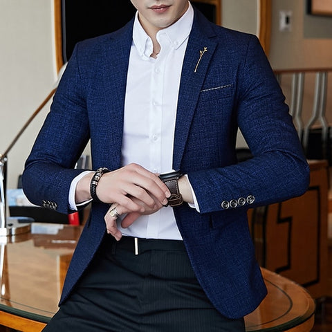 Spring Men's Striped Blazer Fashion Business Slim Men's Wedding Jacket, Large Size Banquet Wedding Party Club Dress Men's Wear