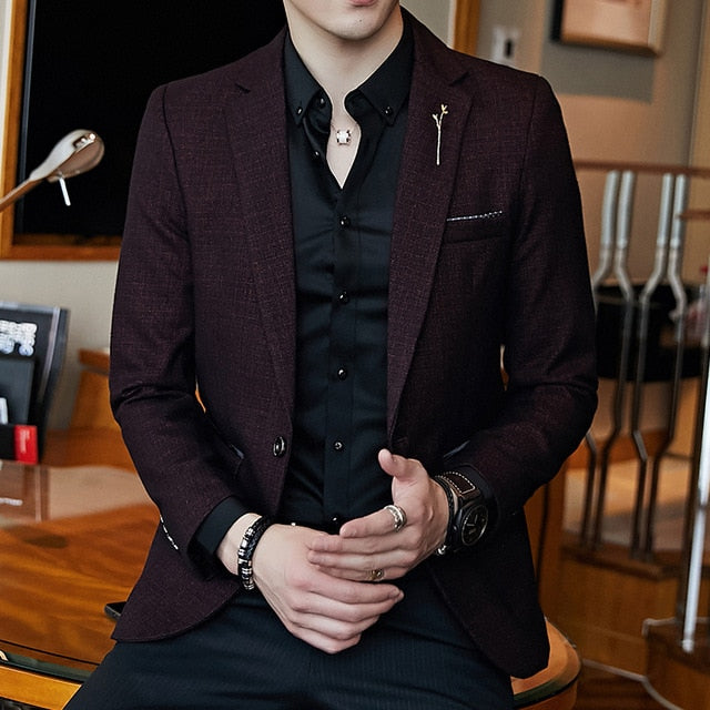 Spring Men's Striped Blazer Fashion Business Slim Men's Wedding Jacket, Large Size Banquet Wedding Party Club Dress Men's Wear