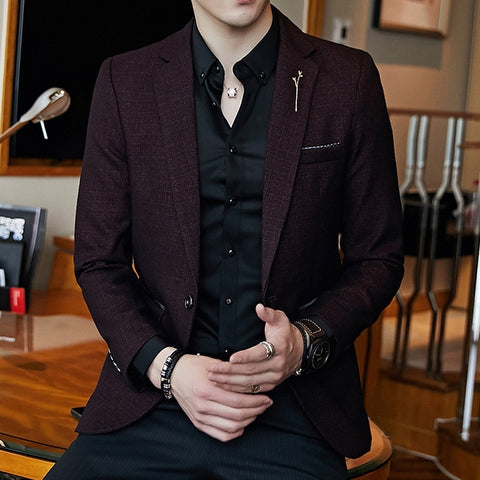 Spring Men's Striped Blazer Fashion Business Slim Men's Wedding Jacket, Large Size Banquet Wedding Party Club Dress Men's Wear