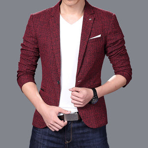 Men Slim Autumn Suit Blazer Formal Business Fashion Male Suit One Button Lapel Casual Long Sleeve Pockets Top Blazers