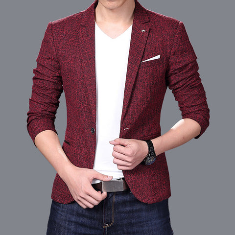 Men Slim Autumn Suit Blazer Formal Business Fashion Male Suit One Button Lapel Casual Long Sleeve Pockets Top Blazers