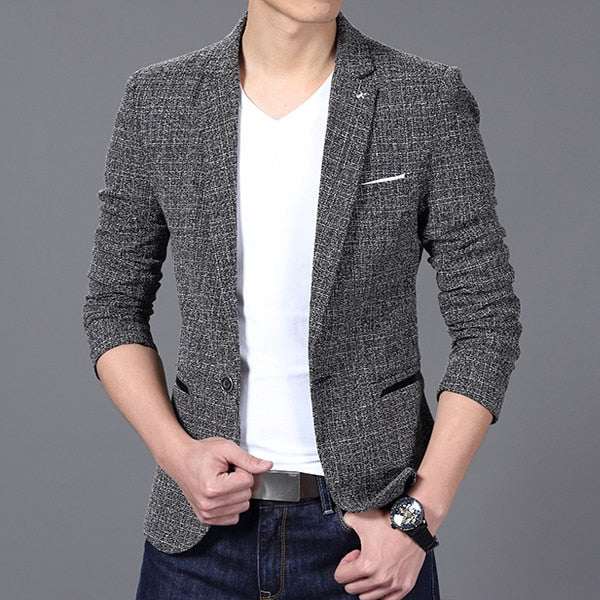 Men Slim Autumn Suit Blazer Formal Business Fashion Male Suit One Button Lapel Casual Long Sleeve Pockets Top Blazers