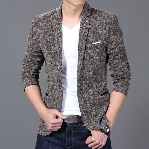 Men Slim Autumn Suit Blazer Formal Business Fashion Male Suit One Button Lapel Casual Long Sleeve Pockets Top Blazers