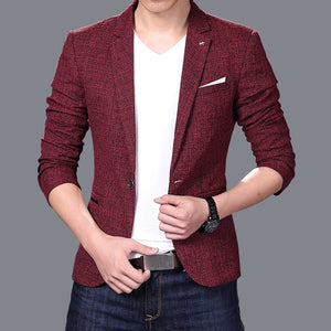 Men Slim Autumn Suit Blazer Formal Business Fashion Male Suit One Button Lapel Casual Long Sleeve Pockets Top Blazers