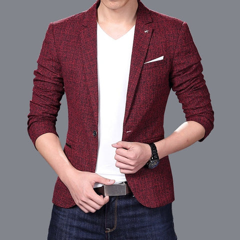 Men Slim Autumn Suit Blazer Formal Business Fashion Male Suit One Button Lapel Casual Long Sleeve Pockets Top Blazers