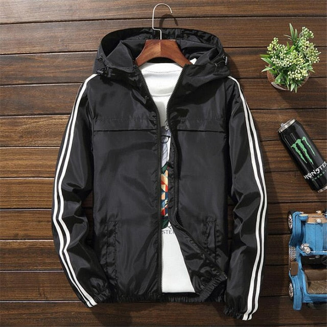 Windbreaker Jacket Men 2019 Autumn Fashion Striped Jacket Men/Women Hooded Casual Jackets Male Jacket Coat Men Thin Coat Outwear