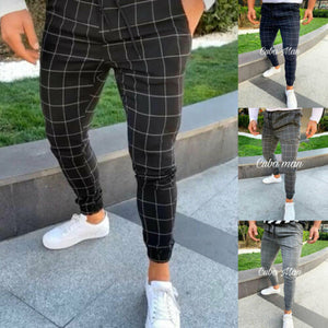 UK Mens Sport Gym Plaid Casual Pants Slim Fit Running Joggers Long Trousers