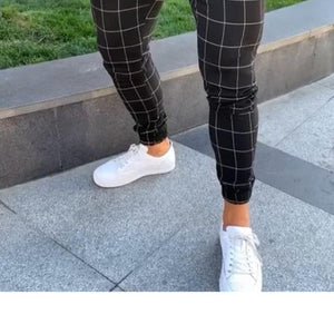 UK Mens Sport Gym Plaid Casual Pants Slim Fit Running Joggers Long Trousers