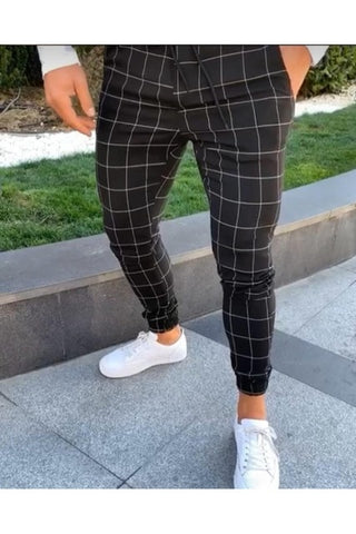 UK Mens Sport Gym Plaid Casual Pants Slim Fit Running Joggers Long Trousers