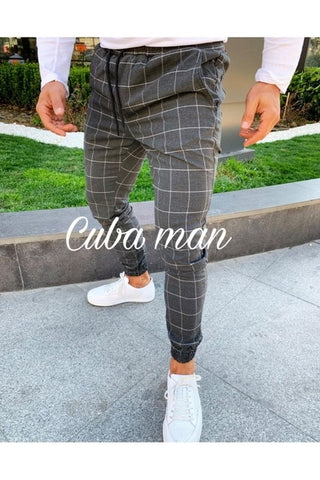 UK Mens Sport Gym Plaid Casual Pants Slim Fit Running Joggers Long Trousers