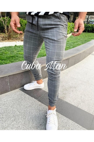 UK Mens Sport Gym Plaid Casual Pants Slim Fit Running Joggers Long Trousers