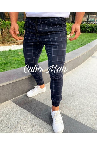 UK Mens Sport Gym Plaid Casual Pants Slim Fit Running Joggers Long Trousers