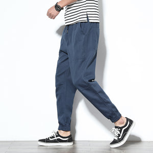 Spring Mens Cargo Pants Cotton Comfortable Solid Pencil Pants Drawstring Black Navy Khaki Casual Joggers Men Pants BINHIIRO 2019