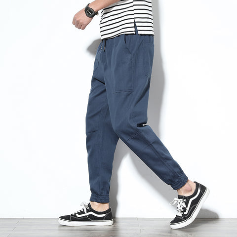 Spring Mens Cargo Pants Cotton Comfortable Solid Pencil Pants Drawstring Black Navy Khaki Casual Joggers Men Pants BINHIIRO 2019