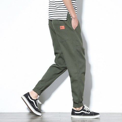 Spring Mens Cargo Pants Cotton Comfortable Solid Pencil Pants Drawstring Black Navy Khaki Casual Joggers Men Pants BINHIIRO 2019