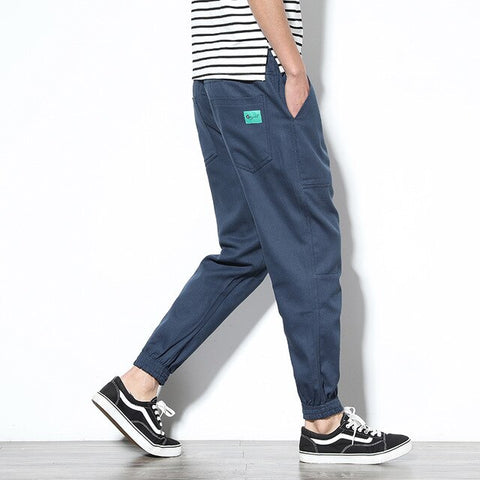 Spring Mens Cargo Pants Cotton Comfortable Solid Pencil Pants Drawstring Black Navy Khaki Casual Joggers Men Pants BINHIIRO 2019