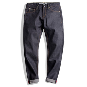 MADEN Men’s Slim Tapered Fit Raw Selvedge Denim Jeans Dark Blue