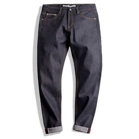 MADEN Men’s Slim Tapered Fit Raw Selvedge Denim Jeans Dark Blue